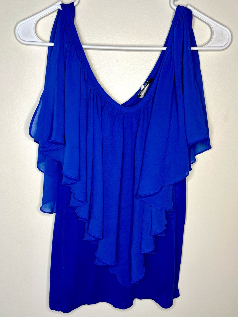 Venus Royal Blue Sleeveless Open Shoulder Chiffon Tiered Ruffle Top